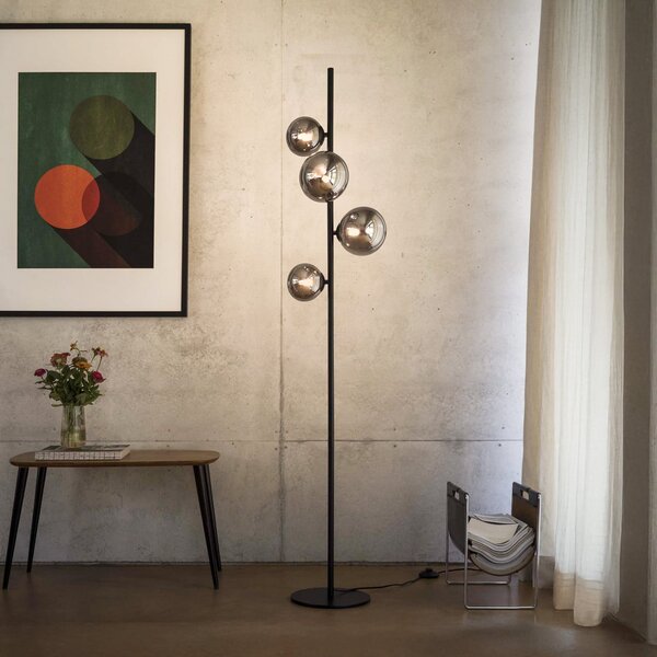 IDEAL LUX Ιδανική LUX, λαμπτήρας δαπέδου Perlage, μαύρο/γκρι καπνιστό, ύψος 164, Μαύρο, Σαλόνι / τραπεζαρία, Μέταλλο