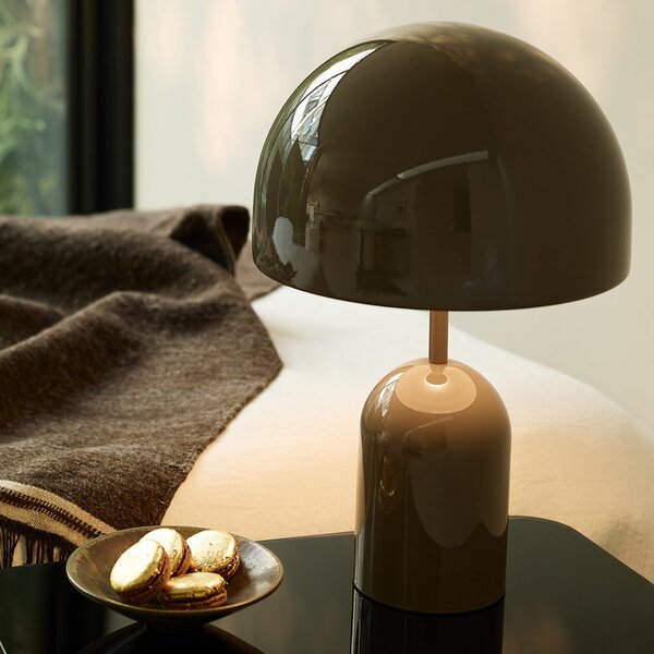 Tom Dixon LED επιτραπέζια λάμπα Bell, γκρι, ύψος 43 cm, ρυθμιζόμενη ένταση, ρυθμιζόμενος, Γκρι, Σαλόνι / τραπεζαρία, Μέταλλο, σχεδιασμός