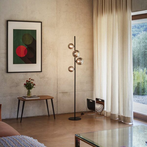 IDEAL LUX Ιδανική LUX, λαμπτήρας δαπέδου Perlage, μαύρο/γκρι καπνιστό, ύψος 164, Μαύρο, Σαλόνι / τραπεζαρία, Μέταλλο