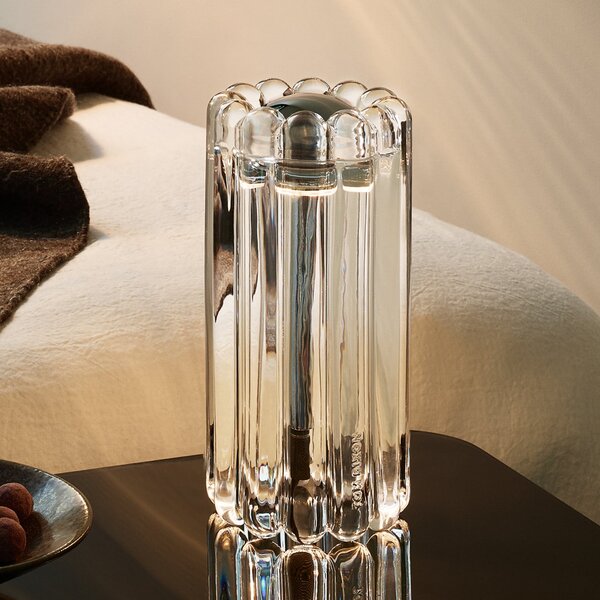 Tom Dixon LED επιτραπέζια λάμπα Press, διαφανές, γυαλί, 24 cm, 927 dim, ρυθμιζόμενος, Διαφανές, Σαλόνι / τραπεζαρία, Γυαλί, σχεδιασμός