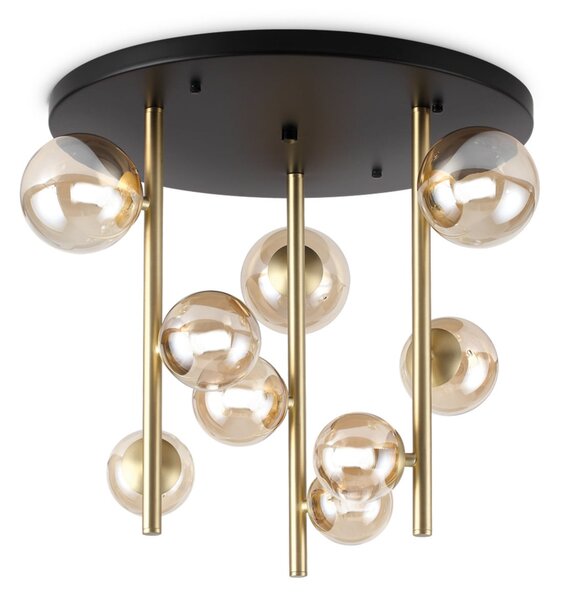 IDEAL LUX Φωτιστικό οροφής Perlage μαύρο/κεχριμπαρένιο, Ø 50 cm, 9 λάμπες, Μπεζ, Σαλόνι / τραπεζαρία, Μέταλλο