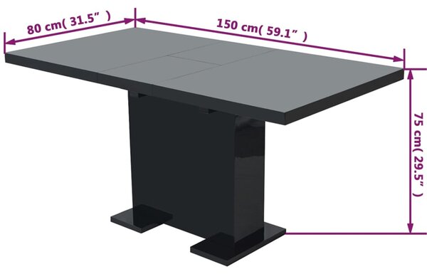 VidaXL Τραπεζαρία Επεκτεινόμενη Γυαλιστερή Μαύρη