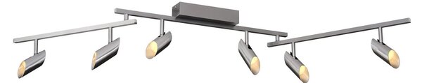 Brilliant LED φωτιστικό οροφής Risell, μήκος 142 cm, χρώμα αλουμινίου, ρυθμιζόμενος, Μεταλλικό, Σαλόνι / τραπεζαρία, Αλουμίνιο, σύγχρονο