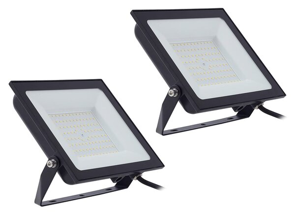 PRIOS Prios LED προβολέας εξωτερικού χώρου Maikel, 100 W, μέταλλο, σετ 2 τεμαχίων, Μαύρο, Αλουμίνιο, σύγχρονο