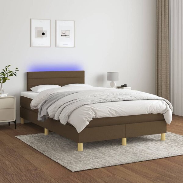 VidaXL Κρεβάτι Boxspring με Στρώμα & LED Σκ.Καφέ 120x200 εκ Υφασμάτινο