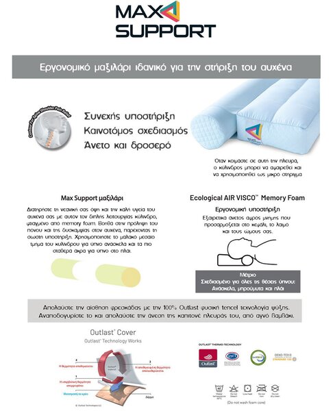 Μαξιλάρι Ύπνου Ανατομικό Μέτριο (40x60) Palamaiki Max Support Memory Foam