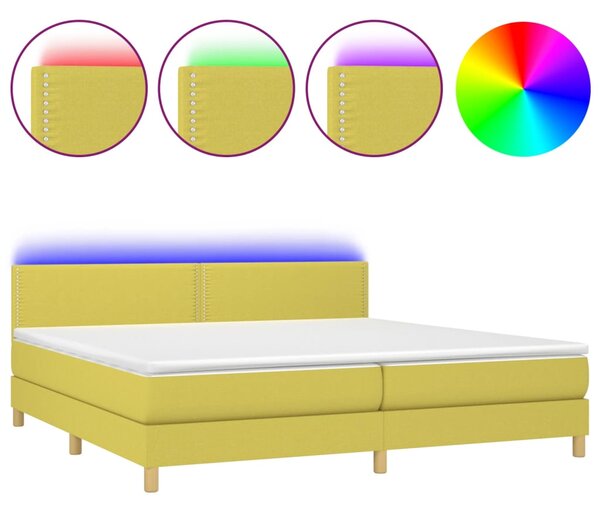 VidaXL Κρεβάτι Boxspring με Στρώμα & LED Πράσινο 200x200 εκ Υφασμάτινο