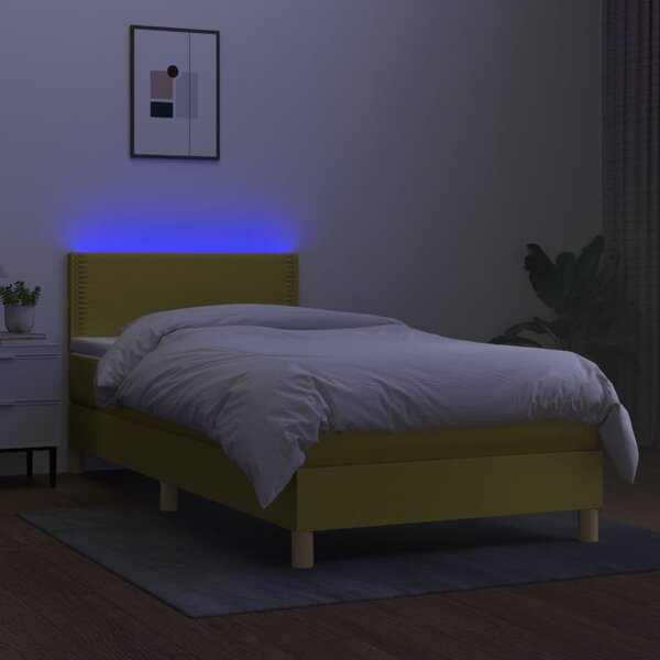 VidaXL Κρεβάτι Boxspring με Στρώμα & LED Πράσινο 100x200 εκ Υφασμάτινο