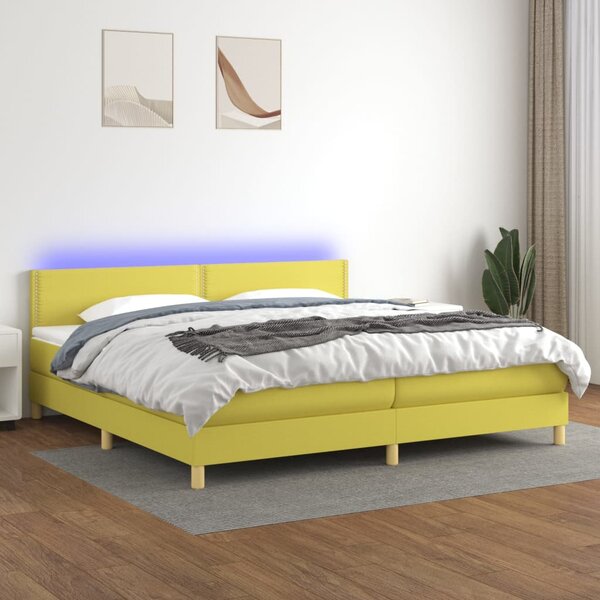 VidaXL Κρεβάτι Boxspring με Στρώμα & LED Πράσινο 200x200 εκ Υφασμάτινο