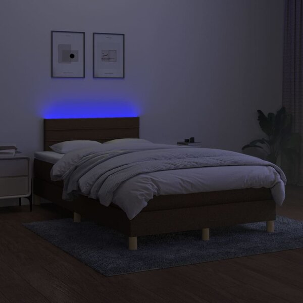 VidaXL Κρεβάτι Boxspring με Στρώμα & LED Σκ.Καφέ 120x200 εκ Υφασμάτινο