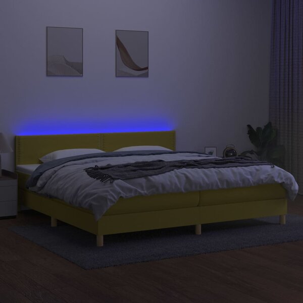 VidaXL Κρεβάτι Boxspring με Στρώμα & LED Πράσινο 200x200 εκ Υφασμάτινο