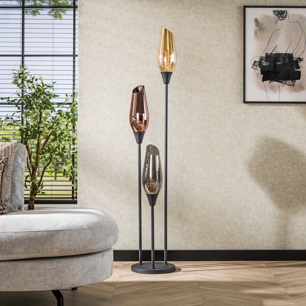 Zijlstra Λάμπα δαπέδου Mixture, 168 cm, πολύχρωμη, 3 φλόγες, γυαλί/μέταλλο, Πολύχρωμο, Σαλόνι / τραπεζαρία, Γυαλί, σύγχρονο