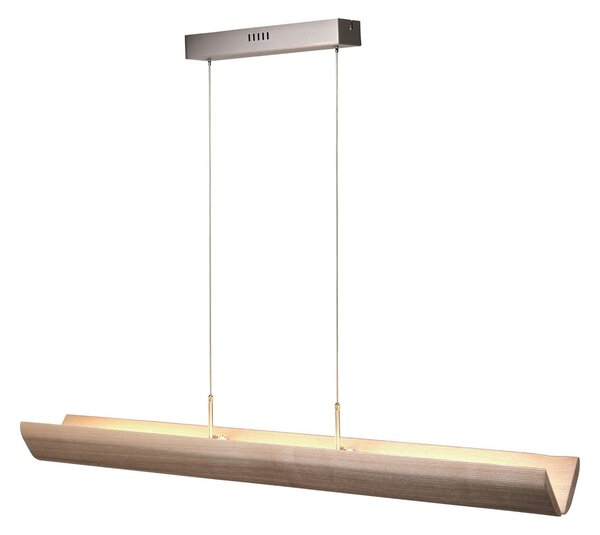Brilliant LED κρεμαστή λάμπα Monterra, μήκος 132 cm, καφέ, ξύλο, ρυθμιζόμενος, Ξύλου, Σαλόνι / τραπεζαρία, Ξύλο