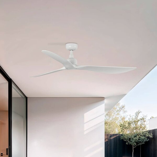 FARO BARCELONA Ανεμιστήρας οροφής Outwood, λευκός, DC, αθόρυβος, Ø 150 cm, IP44, Λευκό, Σαλόνι / τραπεζαρία, Πλαστικό, σύγχρονο