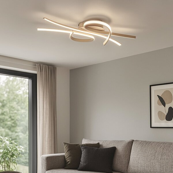 FISCHER & HONSEL LED φωτιστικό οροφής Biba, χρώμα άμμου, μήκος 100 cm, μέταλλο, CCT, ρυθμιζόμενος, Μπεζ, Σαλόνι / τραπεζαρία, Μέταλλο, σύγχρονο