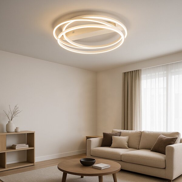 FISCHER & HONSEL LED φωτιστικό οροφής Kiku, Ø 56 cm, χρώμα άμμου, μέταλλο, CCT, ρυθμιζόμενος, Μπεζ, Σαλόνι / τραπεζαρία, Μέταλλο, σύγχρονο