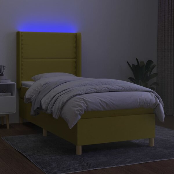 VidaXL Κρεβάτι Boxspring με Στρώμα & LED Πράσινο 100x200 εκ Υφασμάτινο