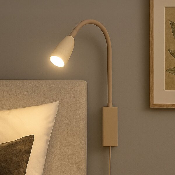 FISCHER & HONSEL LED φωτιστικό τοίχου Sten, χρώμα άμμου, ύψος 61 cm, χειρισμός με χειρονομίες, ρυθμιζόμενος, Μπεζ, υπνοδωμάτιο, Μέταλλο, σύγχρονο