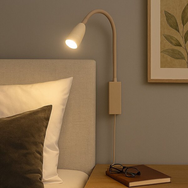 FISCHER & HONSEL LED φωτιστικό τοίχου Sten, χρώμα άμμου, ύψος 61 cm, χειρισμός με χειρονομίες, ρυθμιζόμενος, Μπεζ, υπνοδωμάτιο, Μέταλλο, σύγχρονο