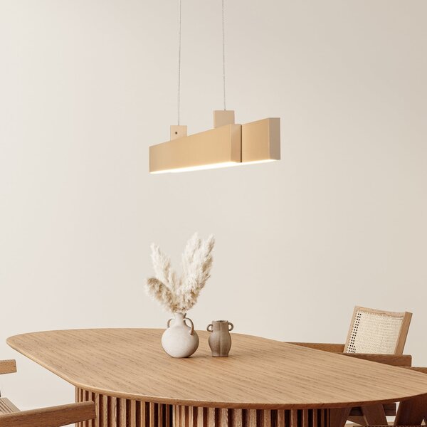 FISCHER & HONSEL LED κρεμαστή λάμπα Vayana, μήκος 114 cm, χρώμα άμμου, μέταλλο, CCT, ρυθμιζόμενος, Μπεζ, Σαλόνι / τραπεζαρία, Μέταλλο, σύγχρονο