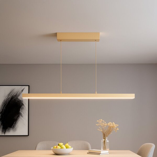 FISCHER & HONSEL LED κρεμαστή λάμπα Vayana, μήκος 114 cm, χρώμα άμμου, μέταλλο, CCT, ρυθμιζόμενος, Μπεζ, Σαλόνι / τραπεζαρία, Μέταλλο, σύγχρονο
