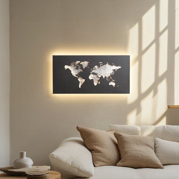 Lucande LED απλίκα World, ανθρακί/ασημί, 60cm x 30cm, Μαύρο, Σαλόνι / τραπεζαρία, Μέταλλο, σύγχρονο