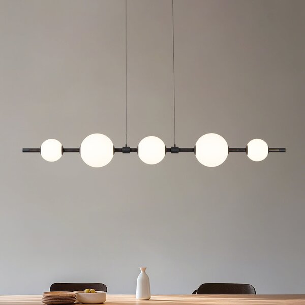 Lucande LED κρεμαστή λάμπα Tanira, μαύρο/λευκό, 140cm, step-dim, ρυθμιζόμενος, Μαύρο, Σαλόνι / τραπεζαρία, Μέταλλο, σύγχρονο
