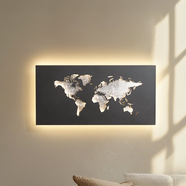 Lucande LED απλίκα World, ανθρακί/ασημί, 60cm x 30cm, Μαύρο, Σαλόνι / τραπεζαρία, Μέταλλο, σύγχρονο