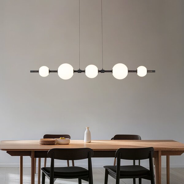 Lucande LED κρεμαστή λάμπα Tanira, μαύρο/λευκό, 140cm, step-dim, ρυθμιζόμενος, Μαύρο, Σαλόνι / τραπεζαρία, Μέταλλο, σύγχρονο