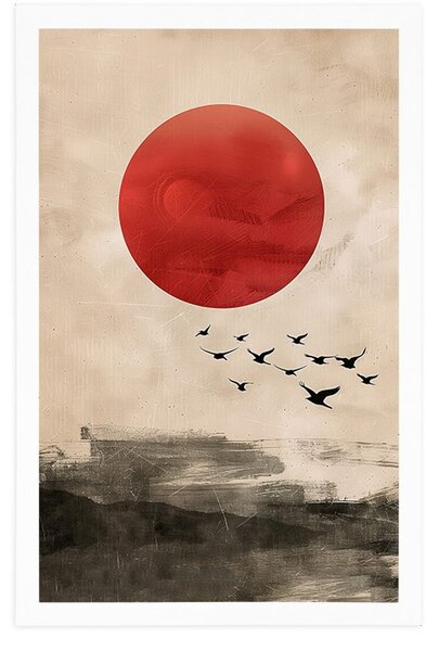 Αφίσα japandi μαγεία του κόκκινου φεγγαριού