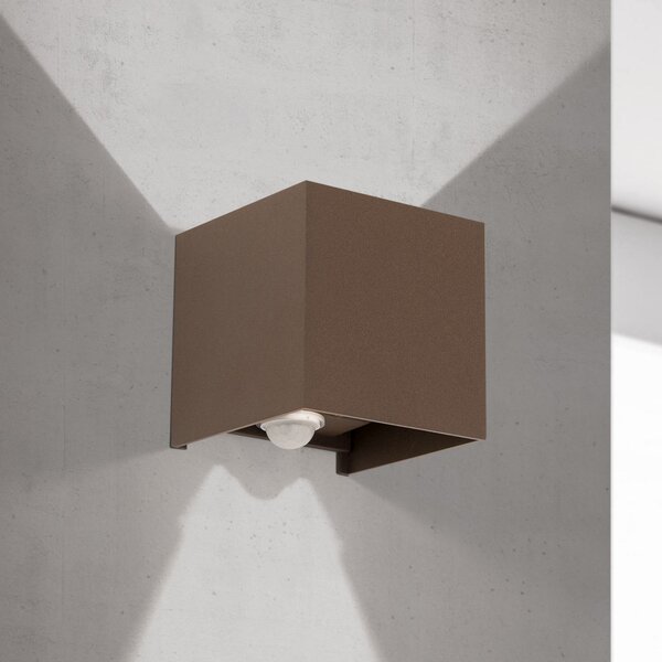 ORION LED φωτιστικό εξωτερικού χώρου Cube-S, corten, μέταλλο, αισθητήρας, Καφέ / Σκουριάς, Αλουμίνιο, σύγχρονο, Πρίζα τοίχου πάνω/κάτω