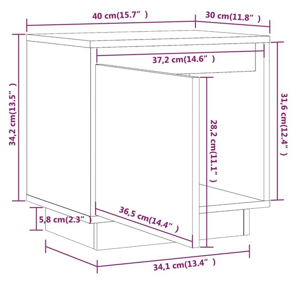 VidaXL Κομοδίνο Μαύρο 40 x 30 x 40 εκ. από Μασίφ Ξύλο Πεύκου