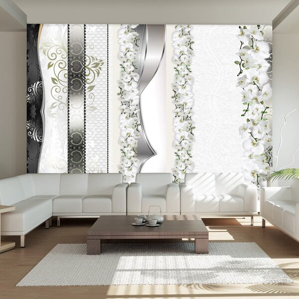 Φωτοταπετσαρία συνοδεία ορχιδέων - Parade of orchids in shades of gray