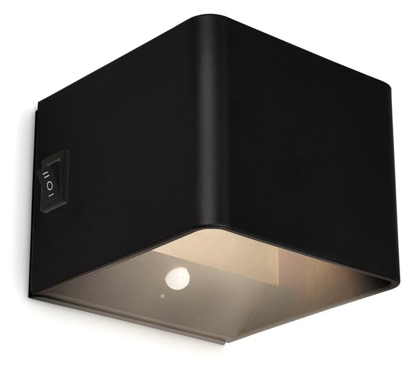 Briloner LED-Akku-Wandlampe Barro, μαύρο Πλάτος 8 cm Μέταλλο, αισθητήρας, Μαύρο, Διάδρομος, Μέταλλο, σύγχρονο, Πρίζα τοίχου πάνω/κάτω