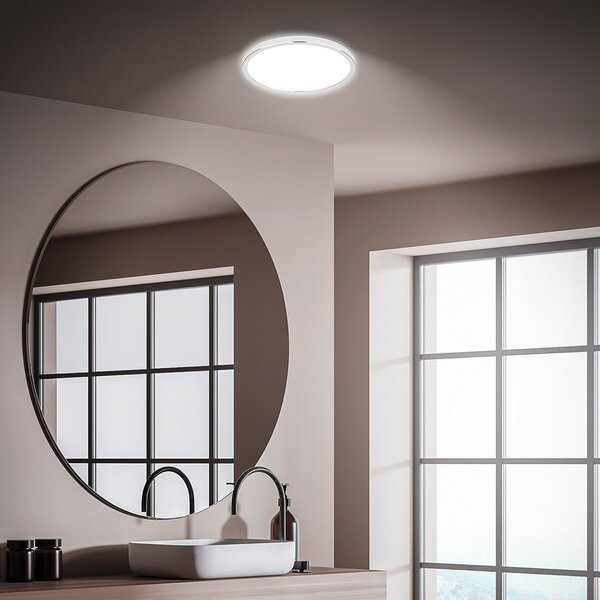 Briloner LED φωτιστικό οροφής μπάνιου Pulap, Ø 29 cm, χρώμα χρώμιο/λευκό μέταλλο, Μεταλλικό, Μπάνιο, Μέταλλο, σύγχρονο