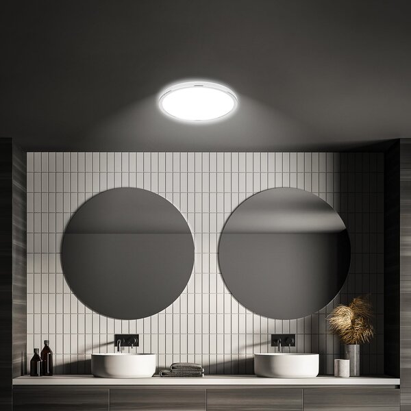 Briloner LED φωτιστικό οροφής μπάνιου Pulap, Ø 29 cm, χρώμα χρώμιο/λευκό μέταλλο, Μεταλλικό, Μπάνιο, Μέταλλο, σύγχρονο