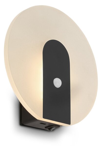 Briloner LED-Akku-Wandlampe Taro, μαύρο ματ, Ø 15 cm, αισθητήρας, Μαύρο, Σαλόνι / τραπεζαρία, Πλαστικό, σύγχρονο