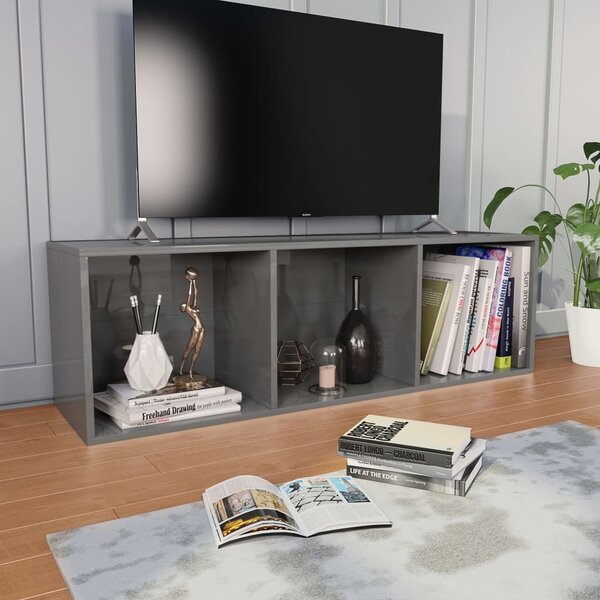 VidaXL Βιβλιοθήκη/Έπιπλο TV Γυαλιστερό Γκρι 36x30x114 εκ. Επεξ. Ξύλο