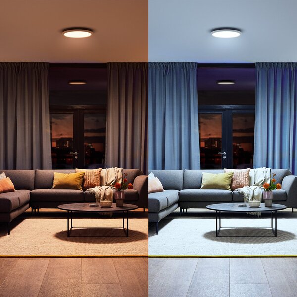 Philips Hue LED φωτιστικό οροφής White Ambiance Aurelle, Ø 40 cm, ρυθμιζόμενος, Λευκό, Σαλόνι / τραπεζαρία, Μέταλλο, σύγχρονο