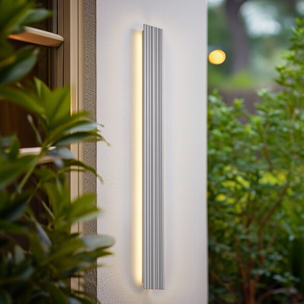 Lucande Εξωτερικός φωτιστικός τοίχου LED Melira, μήκος 100 cm, ανοιχτό γκρι, Γκρι, Αλουμίνιο, σύγχρονο