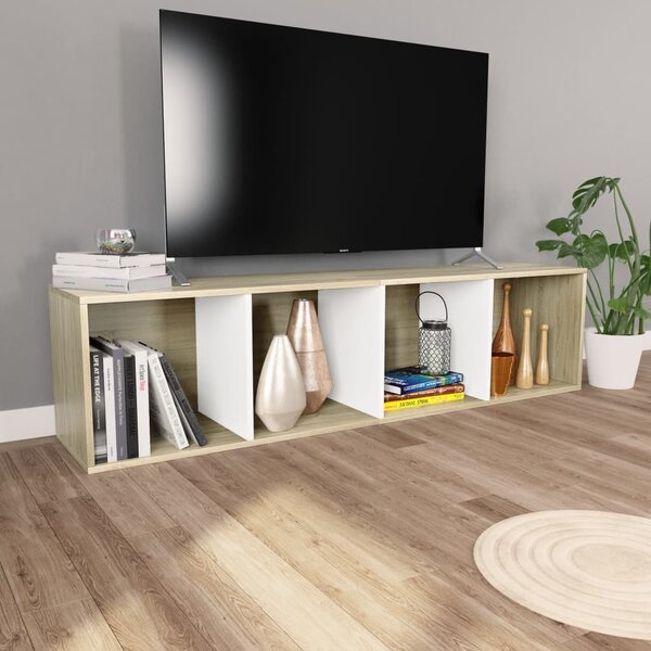 VidaXL Βιβλιοθήκη/Έπιπλο TV Λευκό/Sonoma Δρυς 36x30x143 εκ Επεξ. Ξύλο