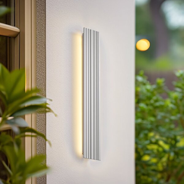 Lucande Εξωτερικός φωτιστικός τοίχου LED Melira, μήκος 60 cm, ανοιχτό γκρι, Γκρι, Αλουμίνιο, σύγχρονο