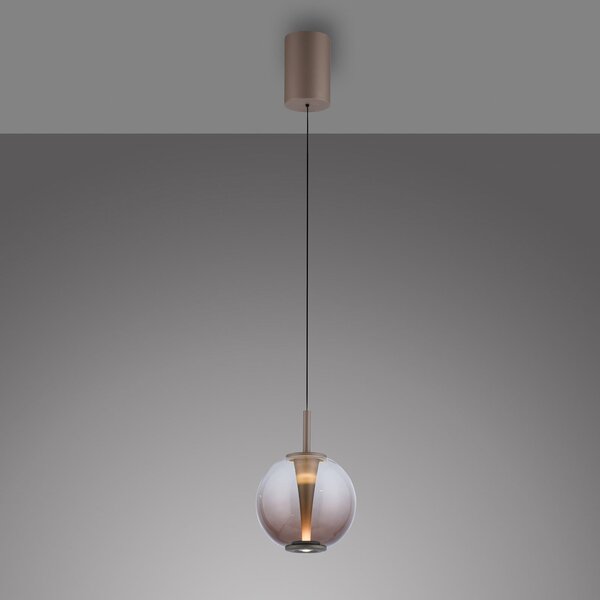 PURE Κρεμαστό φωτιστικό LED Infinity, χάλκινο/κεχριμπαρένιο, Ø 18 cm, CCT, ρυθμιζόμενος, Μπρούτζινο / Αντικέ ορείχαλκου, Σαλόνι / τραπεζαρία, Γυαλί