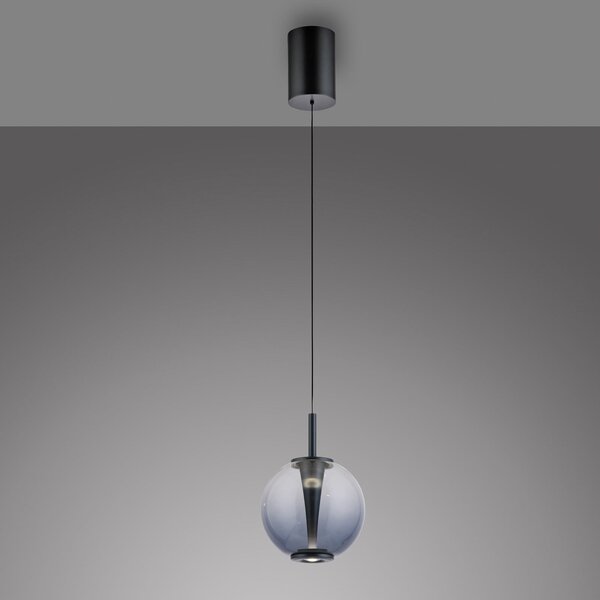 PURE Κρεμαστό φωτιστικό LED Infinity, γκρι/καπνιστό γκρι, Ø 18 cm, CCT, ρυθμιζόμενος, Γκρι, Σαλόνι / τραπεζαρία, Γυαλί