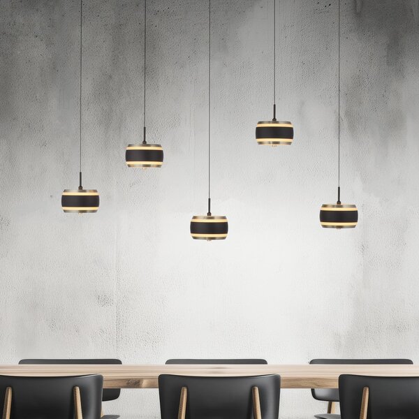 PURE Κρεμαστό φωτιστικό LED Falling Rings, μαύρο, μήκος 101 εκ., 5 λαμπτήρες, ρυθμιζόμενος, Μαύρο, Σαλόνι / τραπεζαρία, Μέταλλο, σύγχρονο
