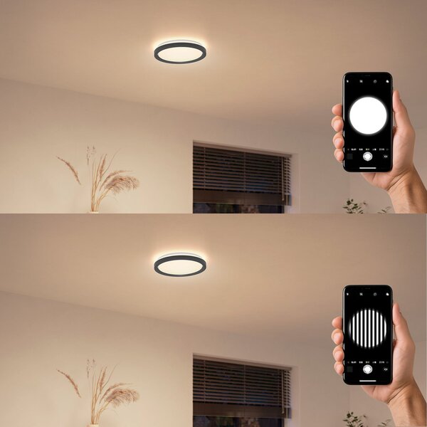 Philips LED φωτιστικό οροφής Aio RD μαύρο Ø 30 cm τηλεχειριστήριο, ρυθμιζόμενος, Μαύρο, Διάδρομος, Μέταλλο, σύγχρονο