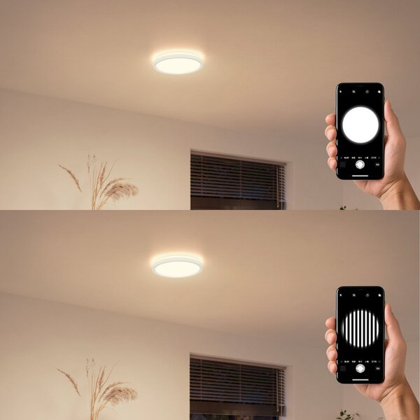 Philips LED φωτιστικό οροφής Aio RD, λευκό, Ø 30 cm, τηλεχειριστήριο, ρυθμιζόμενος, Λευκό, Διάδρομος, Μέταλλο, σύγχρονο