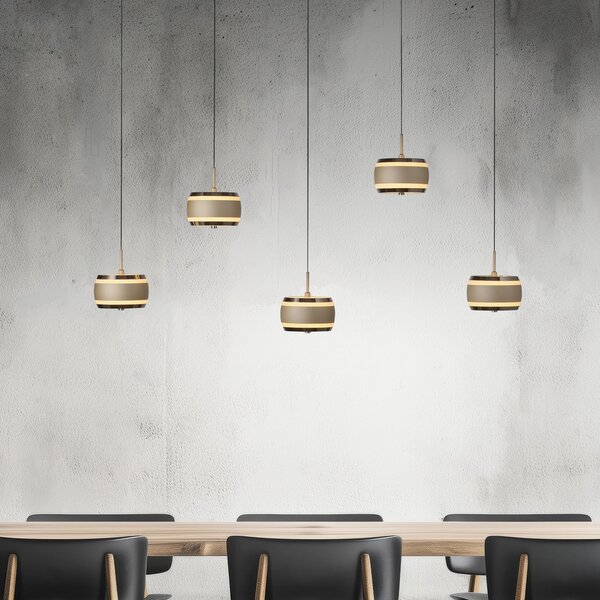 PURE LED κρεμαστό φωτιστικό Falling Rings, μπρονζέ μήκος 101 cm 5-fl., ρυθμιζόμενος, Μπρούτζινο / Αντικέ ορείχαλκου, Σαλόνι / τραπεζαρία, Μέταλλο, σύγχρονο