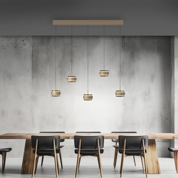 PURE LED κρεμαστό φωτιστικό Falling Rings, μπρονζέ μήκος 101 cm 5-fl., ρυθμιζόμενος, Μπρούτζινο / Αντικέ ορείχαλκου, Σαλόνι / τραπεζαρία, Μέταλλο, σύγχρονο