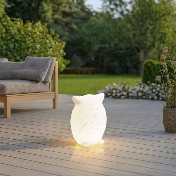 Lindby LED-Akkuleuchte Errol, κουκουβάγια, λευκό, RGBW, IP54, ρυθμιζόμενος, Λευκό, Παιδικό δωμάτιο, Πλαστικό, σύγχρονο